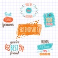 Best friend logos set vector labels isolated on copybook page