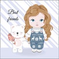 Best friends baby girl and Teddy bear Royalty Free Stock Photo
