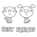 Best friends. Coloring page. Vector illustration. Royalty Free Stock Photo