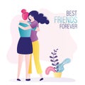 Best friends forever. Cute homosexual couple hugging. Women hug each other. Female friendship. Meeting with loved one. Lovers