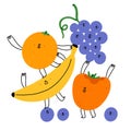 Best friends, joyful fruits characters vector illustration