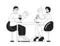 Best friends men podcasters black and white 2D cartoon characters