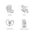 Best friends pixel perfect linear icons set. Customizable thin line contour symbols. Pastime, trust, forgiveness and