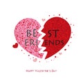 Best Friends. Shiny Sparkle Red Hearts. Valentine`s Day Greeting Card