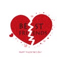 Best Friends. Shiny Sparkle Red Hearts. Valentine`s Day Greeting Card