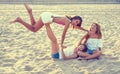 Best friends teen girls fun in a beach sunset Royalty Free Stock Photo