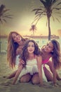 Best friends teen girls fun in a beach sunset Royalty Free Stock Photo