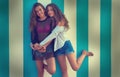 Best friends teen girls happy in summer beach Royalty Free Stock Photo