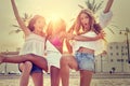 Best friends teen girls fun in a beach sunset Royalty Free Stock Photo