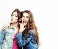 Best friends teenage girls together having fun, posing emotional on white background, besties happy smiling, lifestyle Royalty Free Stock Photo