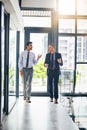 The best in the game are always on the move. two businessmen having a discussion in an office. Royalty Free Stock Photo