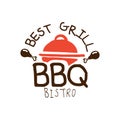 Best grill BBQ bistro logo template hand drawn colorful vector Illustration