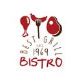 Best grill bistro since 1969 logo template hand drawn colorful vector Illustration