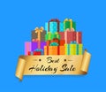 Best Holiday Sale Poster with Gold Ribbon Gift Box