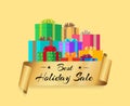 Best Holiday Sale Poster with Gold Ribbon Gift Box