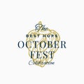 Best Hops Octoberfest Celebration Abstract Vector Sign, Symbol or Logo Template. Hand Drawn Hop with Classic Typography