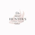 Best Hunter Tavern Abstract Vector Sign, Symbol or Logo Template. Elegant Tyrolean Hat with Feathers Sketch with Classy