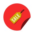 Bright red circle with yellow sale tag Royalty Free Stock Photo