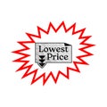 Exploding starburst with lowest price tag and downward arrows Royalty Free Stock Photo