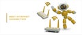 Best internet connection. Realistic robot, router, Wi Fi signal