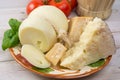 Best Italian cheeses - fresh caciocavallo, pecorino, parmesano Royalty Free Stock Photo