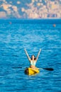 Best kanu kayak trip ever, happy young woman Royalty Free Stock Photo