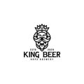 The best king beer logo design, king with hops logo concept, Mustache Face beard with hops logo design, black and white logo,