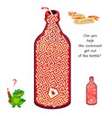 Best labyrinths. Can you help the cockroach get out of the bottle? Find the way. Logic puzzle game. Brain teaser book with maze. Royalty Free Stock Photo