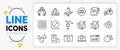 Best laptop, Chemical formula and Waterproof line icons. For web app. Vector