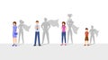 Best leaders flat vector illustration. Happy people with superhero shadow, cheerful man, women and kid cartoon