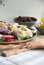 Fresh salad with chicken, red beans, cucumber, radish, eggs and onion Royalty Free Stock Photo