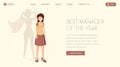 Best manager landing page vector template. Super worker, employee of year website, webpage. Young girl, office worker