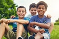 Best mates make the best team mates. a group of young boys out for a game of soccer in the park. Royalty Free Stock Photo