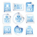 Best milk, natural milk, fresh milk vector stickers