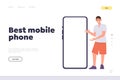 Best mobile phone landing page design template for online service presenting new model of smartphone