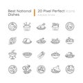 Best national dish pixel perfect linear icons set