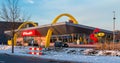 Retro McDonalds with the \'Golden Arches\', the large yellow arches on the roof. Royalty Free Stock Photo