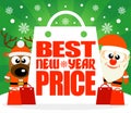 Best New Year Price card with deer and Santa