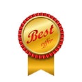 Best offer award ribbon icon. Gold red sign isolated white background. Golden badge choice reward. Symbol win