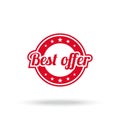 Best offer label. Red color, isolated on white. Royalty Free Stock Photo