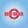 Best offer label. Red color, isolated on white. Royalty Free Stock Photo