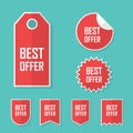 Best offer sale sticker. Modern flat design, red color tag. Advertising promotional price label.