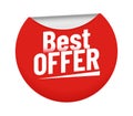 Best offer sticker. Red badge with bent edge and discount prices. Sticky circle element for promotion