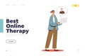 Best online therapy concept of landing page with female patient consulting with psychologist online Royalty Free Stock Photo