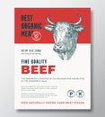 Best Organic Meat Abstract Vector Packaging Design or Label Template. Farm Grown Beef Steaks Banner. Modern Typography Royalty Free Stock Photo