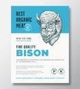 Best Organic Meat Abstract Vector Packaging Design or Label Template. Farm Grown Buffalo Steaks Banner. Modern Royalty Free Stock Photo