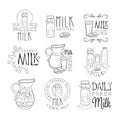 Best Organic Milk Product Set Of Hand Drawn Black And White Sign Design Templates With Calligraphic Text