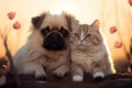 Best pals Dog and cat share outdoor fun, lying back