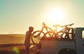 The best people ride bicycles. an adventurous cyclist getting ready to explore a mountain trail in the summer.