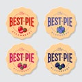 Best pie logo. 4 Pie labels. Pie with strawberry, blueberry, blackberry, raspberry.